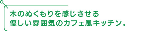 気のぬくもりを感じさせる優しい雰囲気のカフェ風キッチン