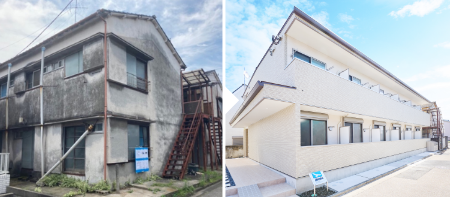 老朽化で危険なアパート2棟を新築1棟へと建替え