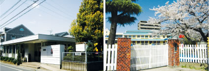 地域へ貢献のできる土地活用を目指して鴨下さんが足立区内で運営している診療所（左）と、幼稚園（右）
